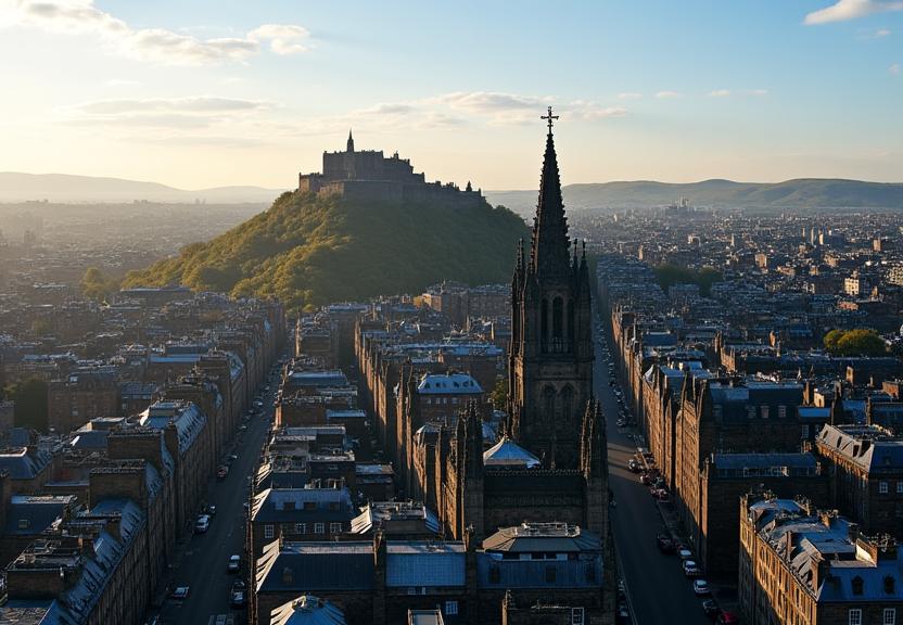 Stunning drone aerial photography of Edinburgh